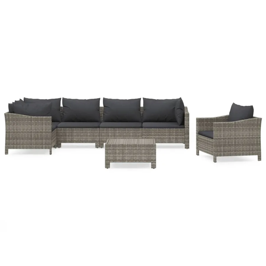 Salon de jardin 7 pcs avec coussins Gris Résine tressée - 2