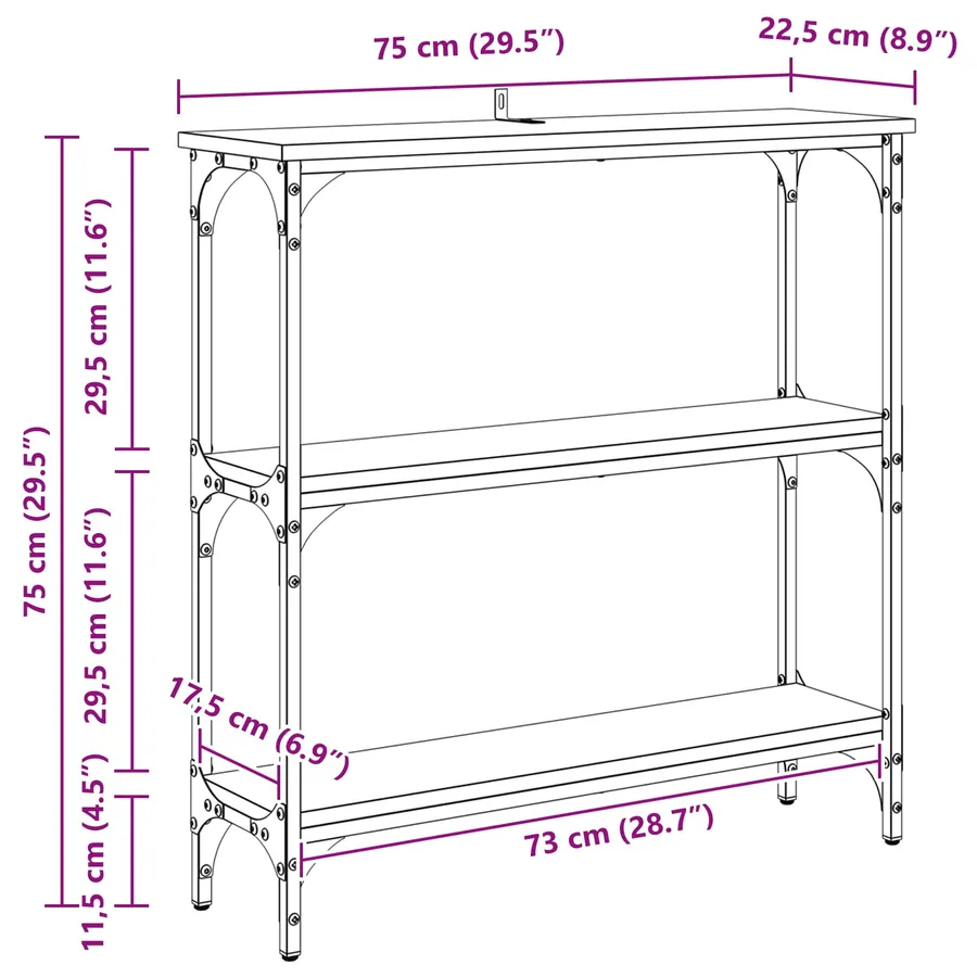 Table console Chêne noir 75 x 22,5 x 75 cm Bois d'ingénierie - 11