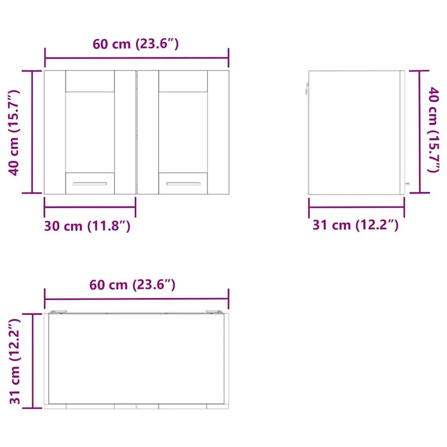 Armoire suspendue avec porte 2 pcs Chêne Sonoma 60 x 31 x 40 cm - 13
