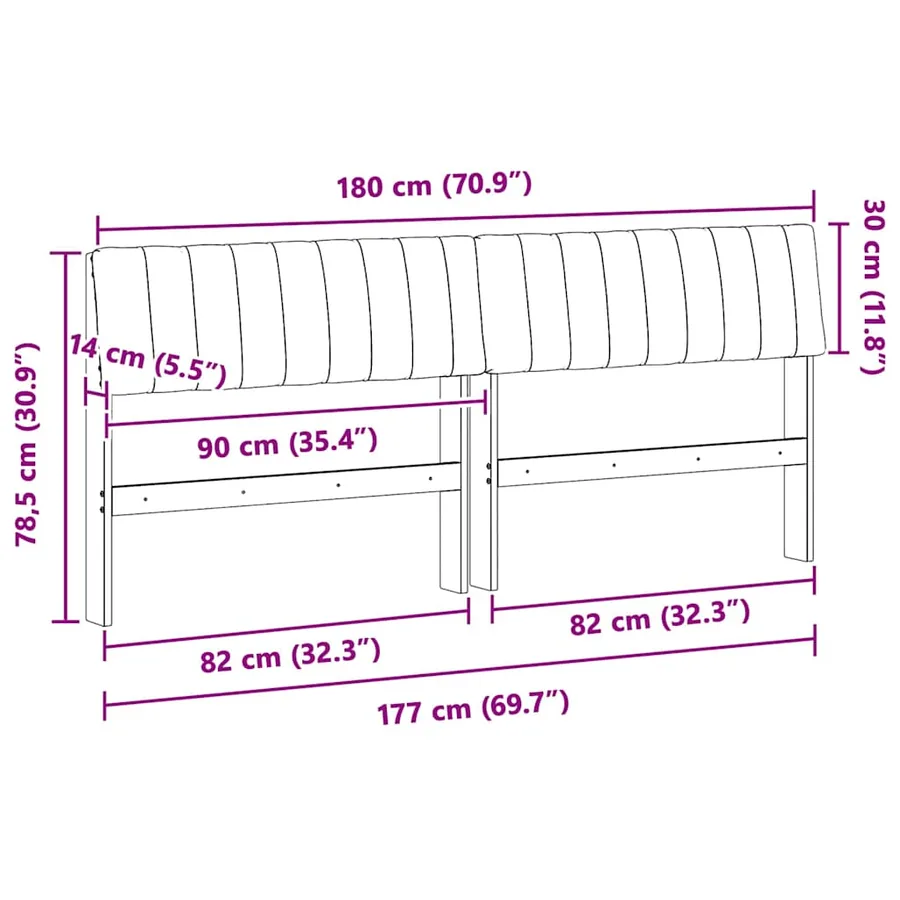 Tête de lit capitonnée Taupe 180 cm Pin massif - 11