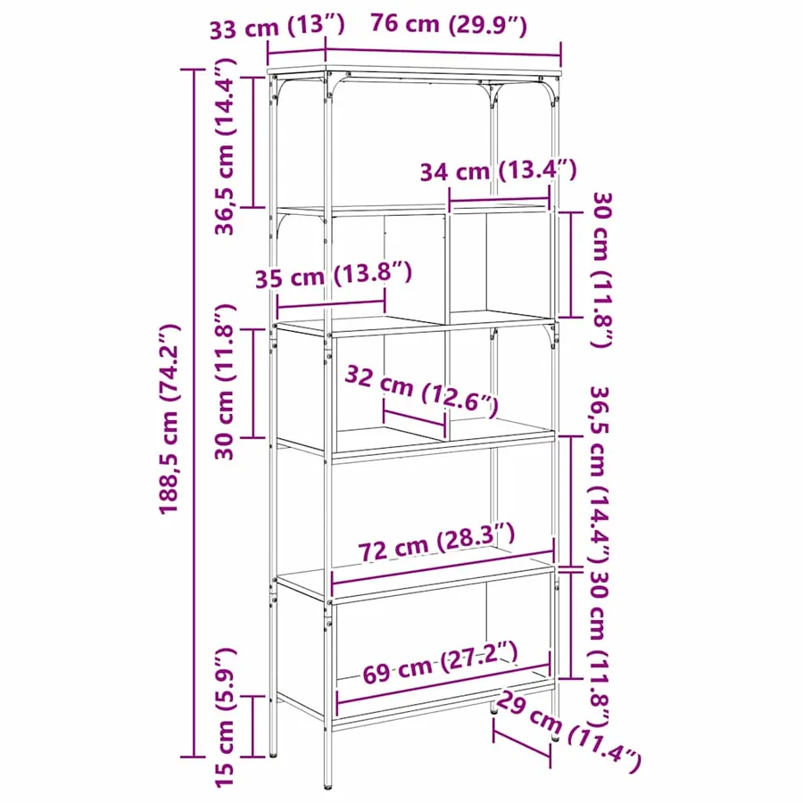 Bibliothèque 7 niveaux 76 x 33 x 188,5 cm Bois d'ingénierie - 13