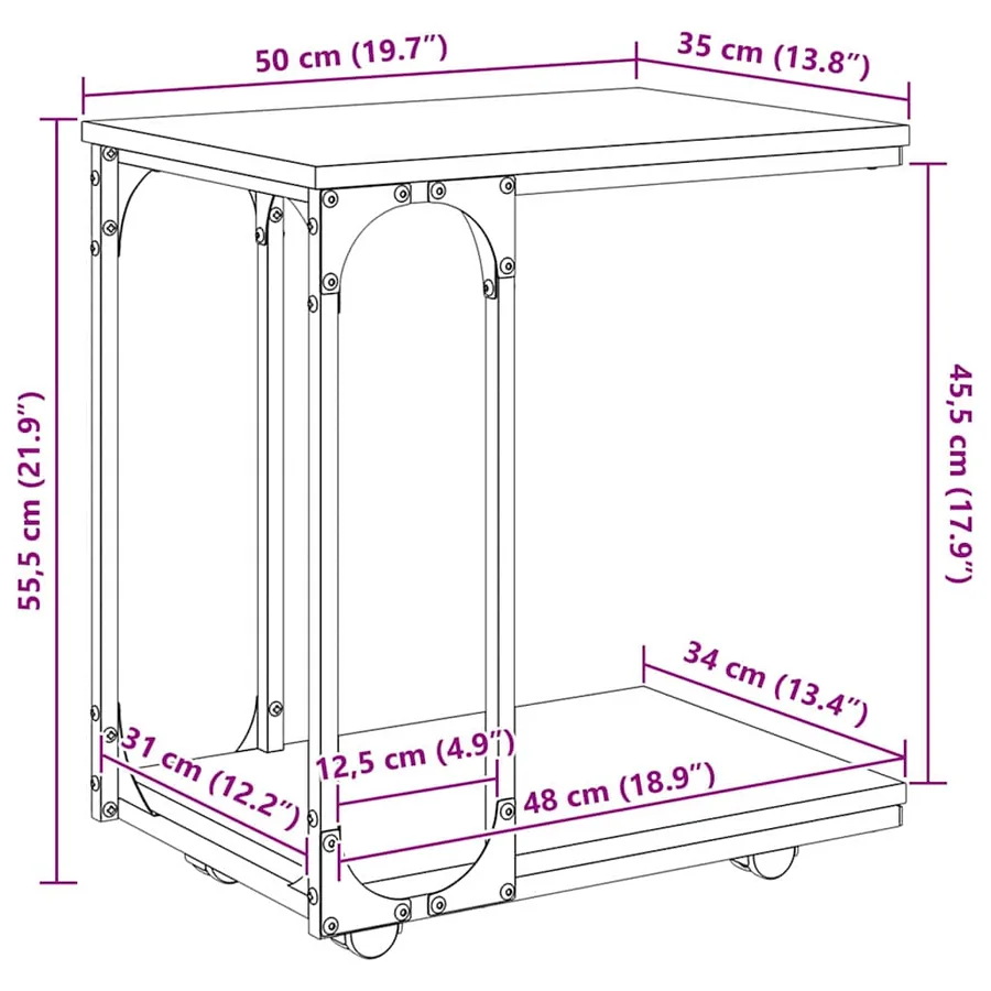 Table d'appoint Chêne artisanal 50 x 35 x 55,5 cm - 12