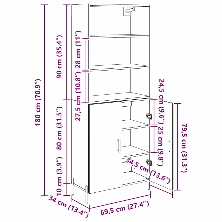 Haut Armoire Chêne noir 69,5 x 34 x 180 cm Bois d'ingénierie - 13