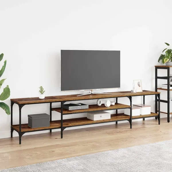 Meuble TV Bois Ancien 201 x 35 x 45 cm Bois d'ingénierie et fer