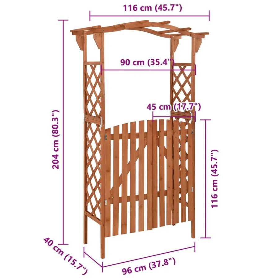 Pergola avec portail 116x40x204 cm Bois de sapin massif - 6