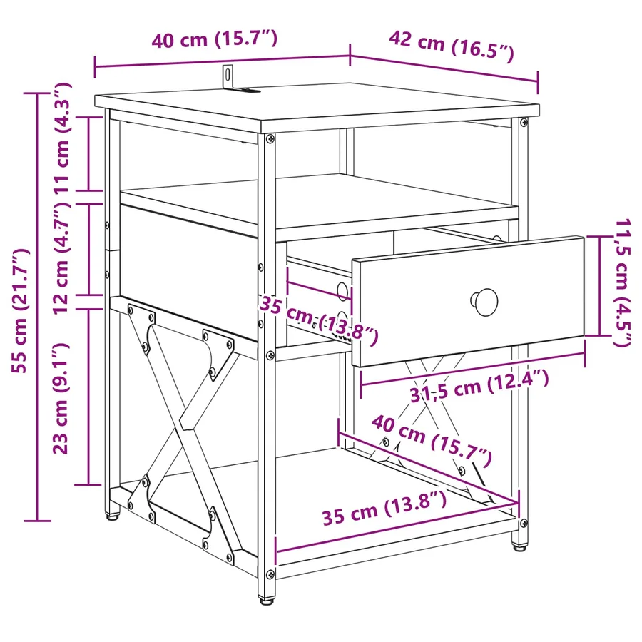 Cabinet de chevet Chêne artisanal 40 x 42 x 55 cm - 15