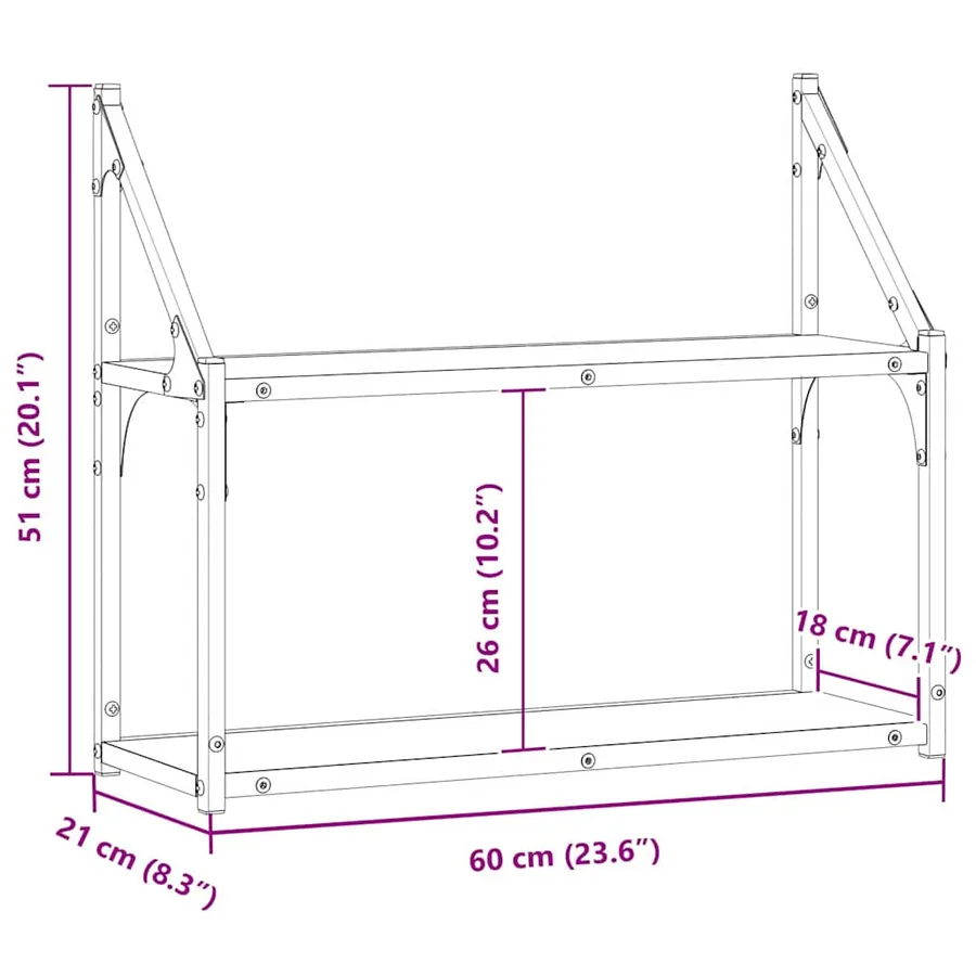 Étagère Murale Chêne noir 60 x 21 x 51 cm Bois d'ingénierie - 10