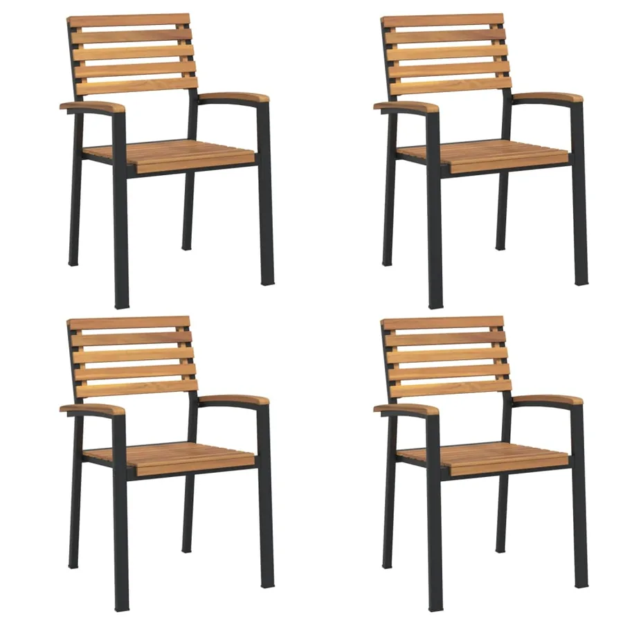 Chaises de jardin empilables lot de 4 bois d'acacia et métal - 2