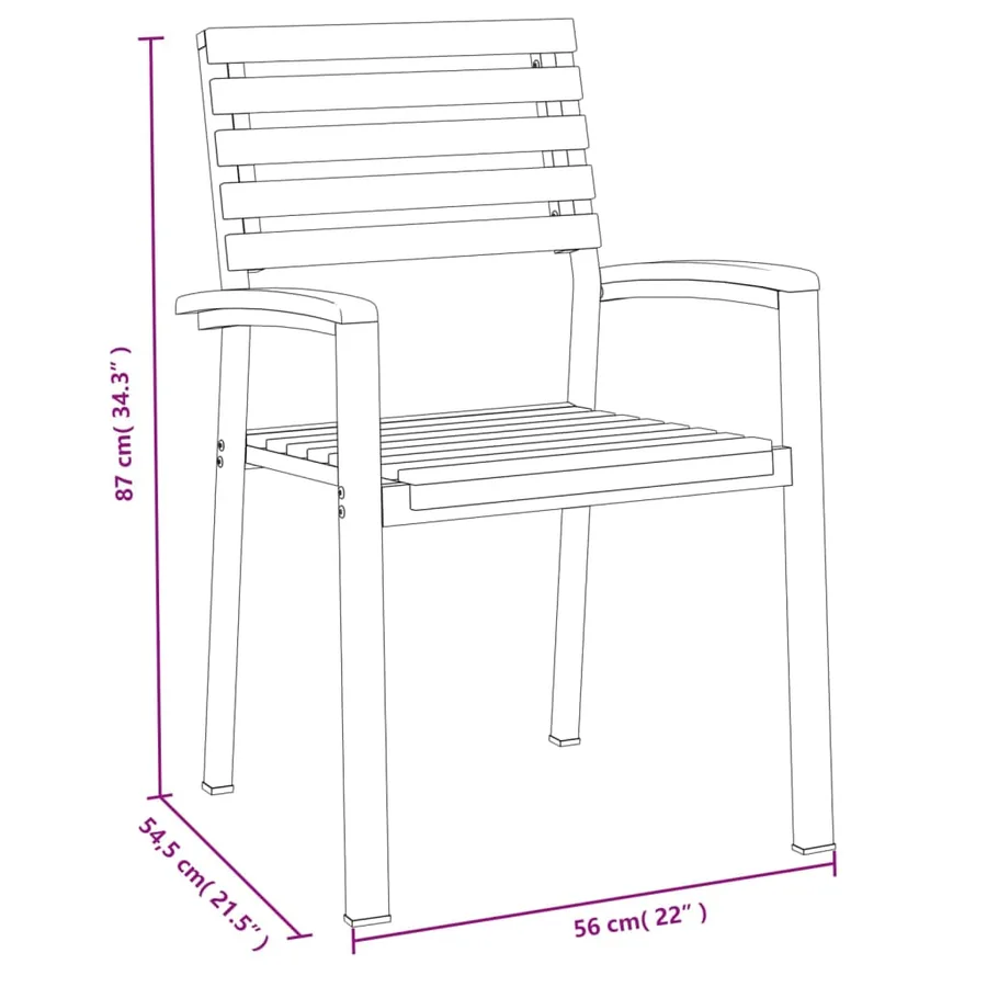 Chaises de jardin empilables lot de 4 bois d'acacia et métal - 8
