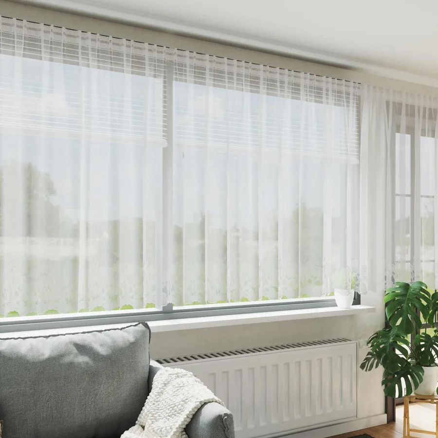 Rideau en Dentelle Floral Blanc 160 x 500 cm Polyester