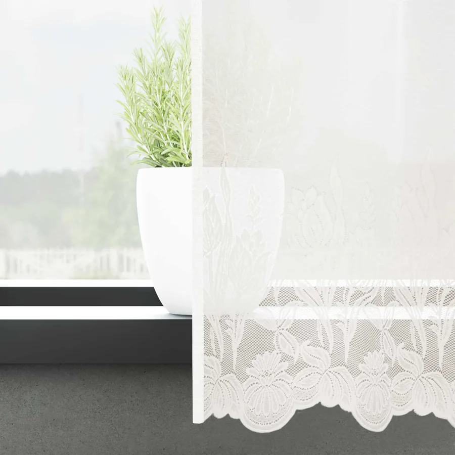 Rideau en Dentelle Floral Blanc 160 x 500 cm Polyester - 3