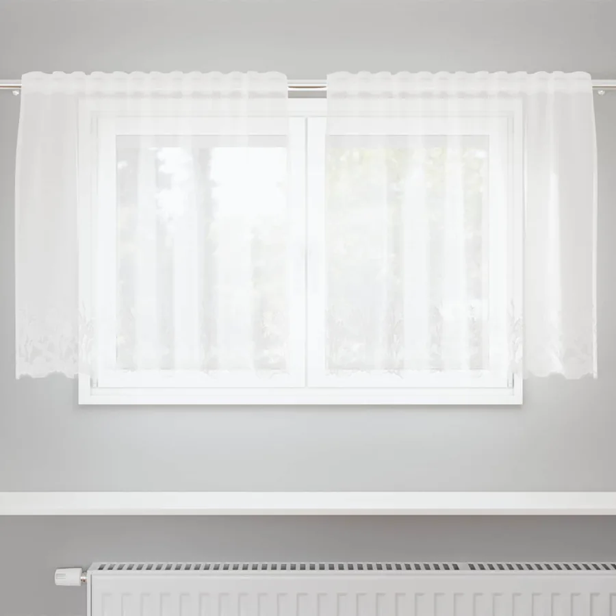 Rideau en Dentelle Floral Blanc 100 x 150 cm Polyester