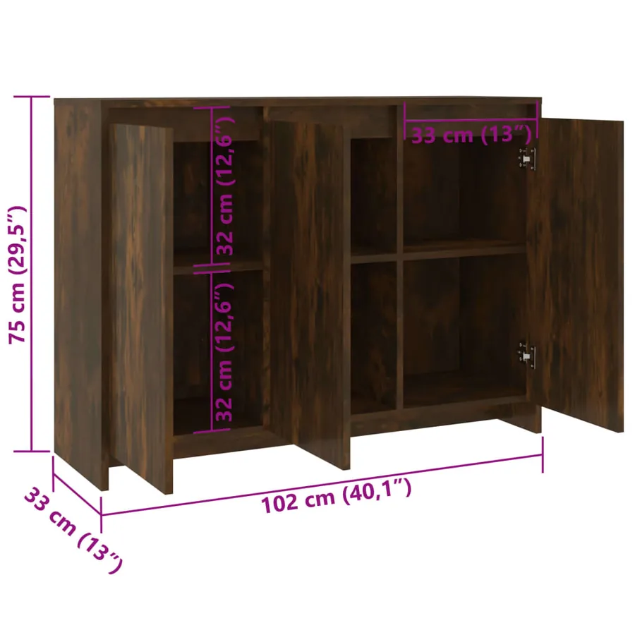 Buffet Chêne fumé 102x33x75 cm Bois d'ingénierie - 8