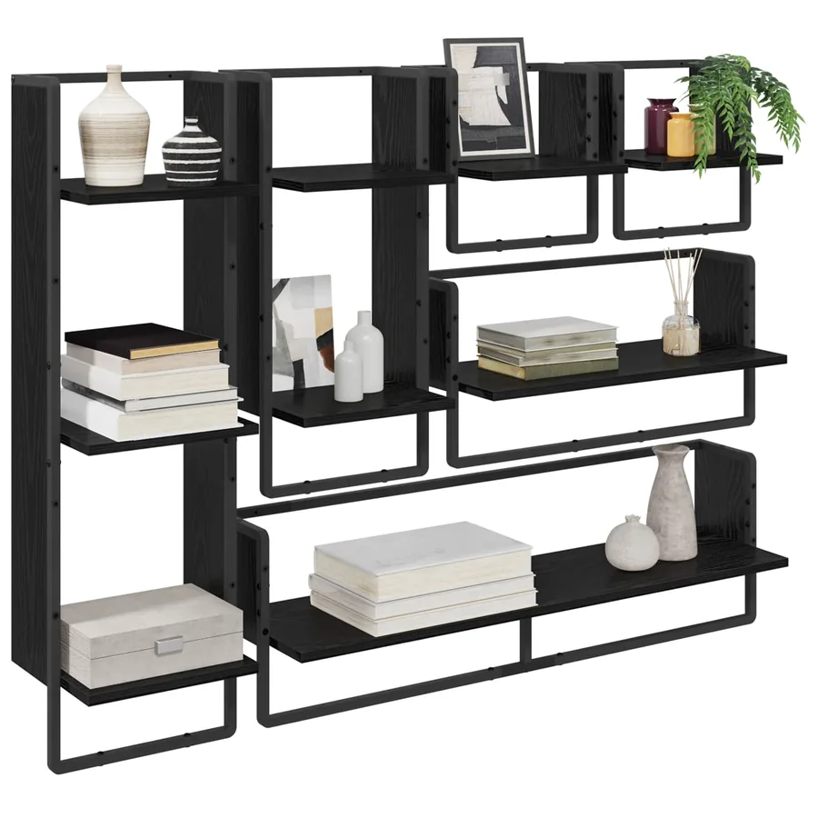 Ensemble d'étagères murales 6 pcs Chêne noir 100 x 25 x 30 cm - 3