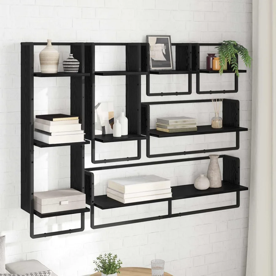 Ensemble d'étagères murales 6 pcs Chêne noir 100 x 25 x 30 cm - 4