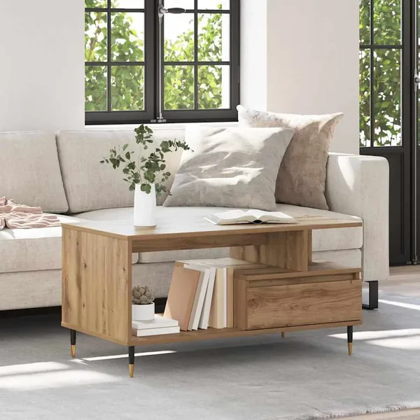 Table basse Chêne artisanal 90 x 49 x 45 cm Bois d'ingénierie