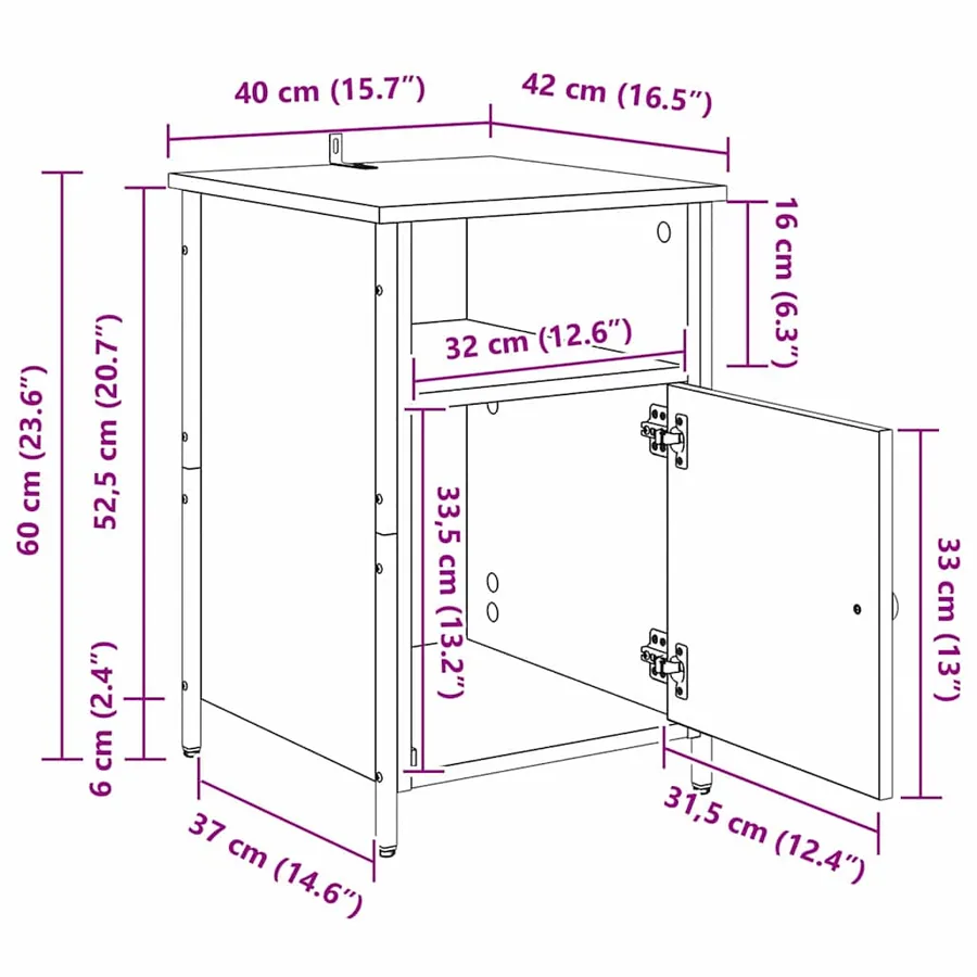 Cabinet de chevet Chêne artisanal 40 x 42 x 60 cm - 18