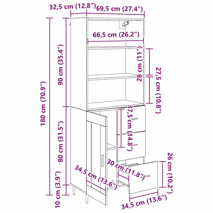 Haut Armoire 2 pcs Chêne artisanal 69,5 x 32,5 x 180 cm - 15