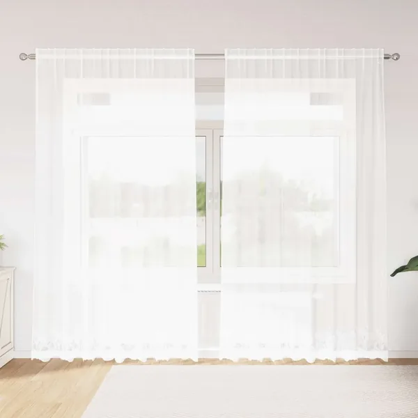Rideau en Dentelle Floral Blanc 245 x 200 cm Polyester