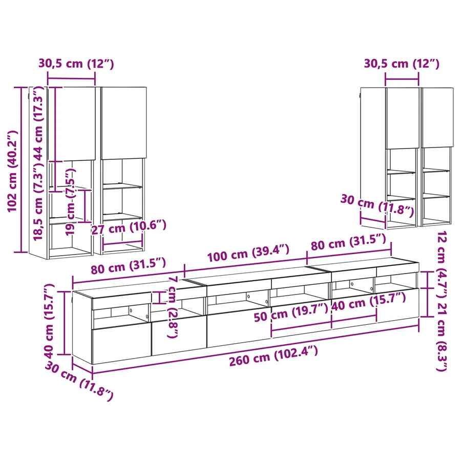 Ensemble de meuble TV mural 7 pcs Chêne noir Bois d'ingénierie - 16