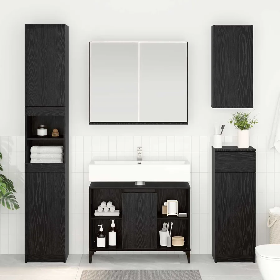 Armoire d'évier avec étagère Chêne noir 80 x 33 x 60 cm