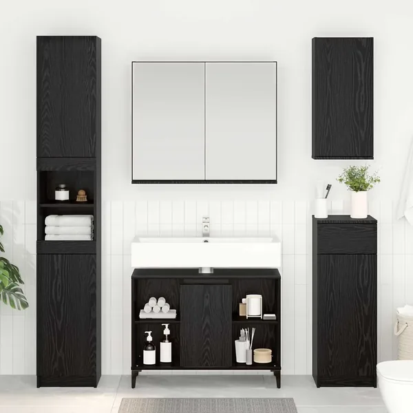 Armoire d'évier avec étagère Chêne noir 80 x 33 x 60 cm