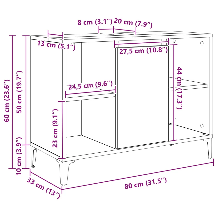 Armoire d'évier avec étagère Chêne noir 80 x 33 x 60 cm - 14