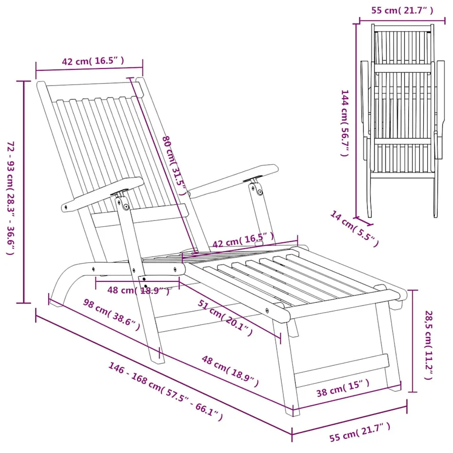 Chaise de terrasse avec repose-pied Bois d'acacia solide - 8