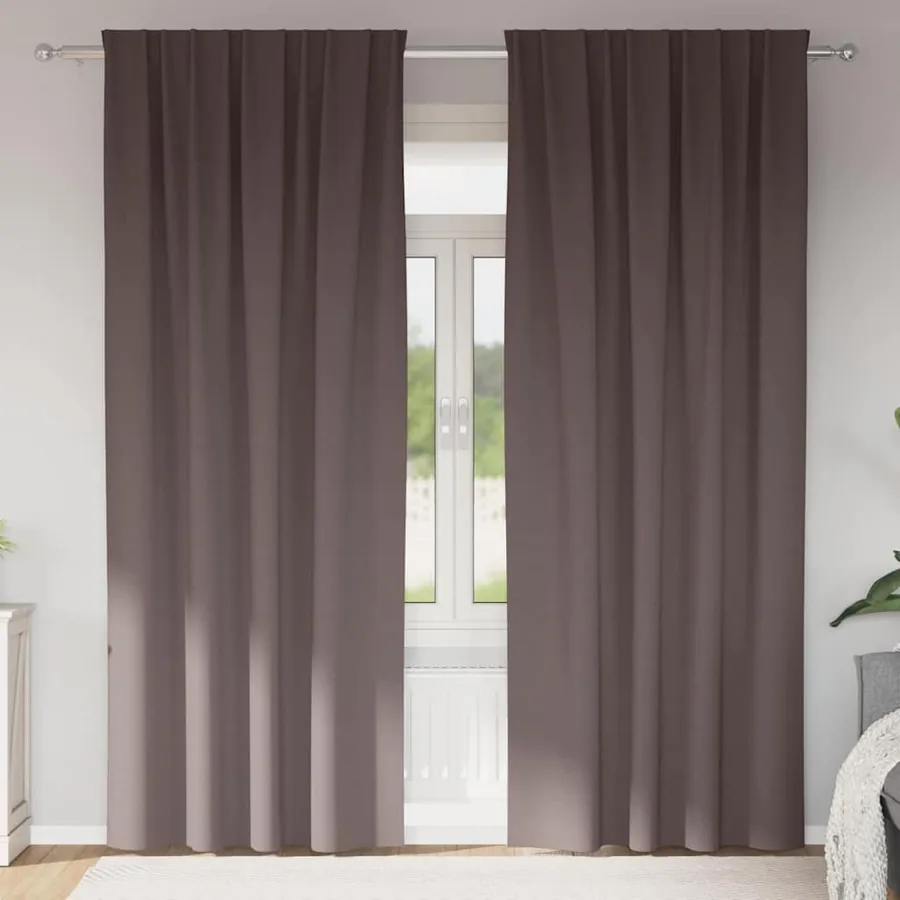 Rideaux occultants avec anneaux 2 pcs Marron foncé 260 x 140 cm
