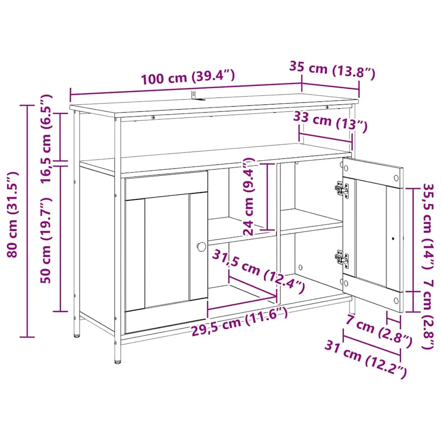 Buffet Chêne artisanal 100 x 35 x 80 cm Bois d'ingénierie - 16