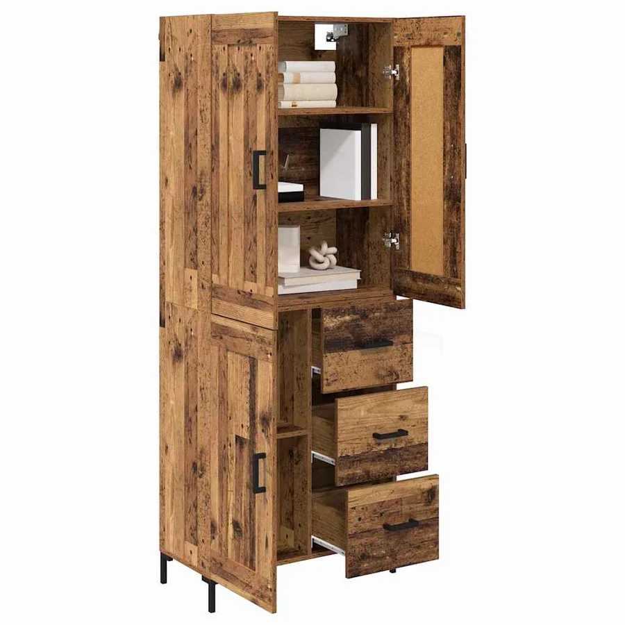 Haut Armoire avec tiroir 2 pcs Bois Ancien Bois d'ingénierie - 3