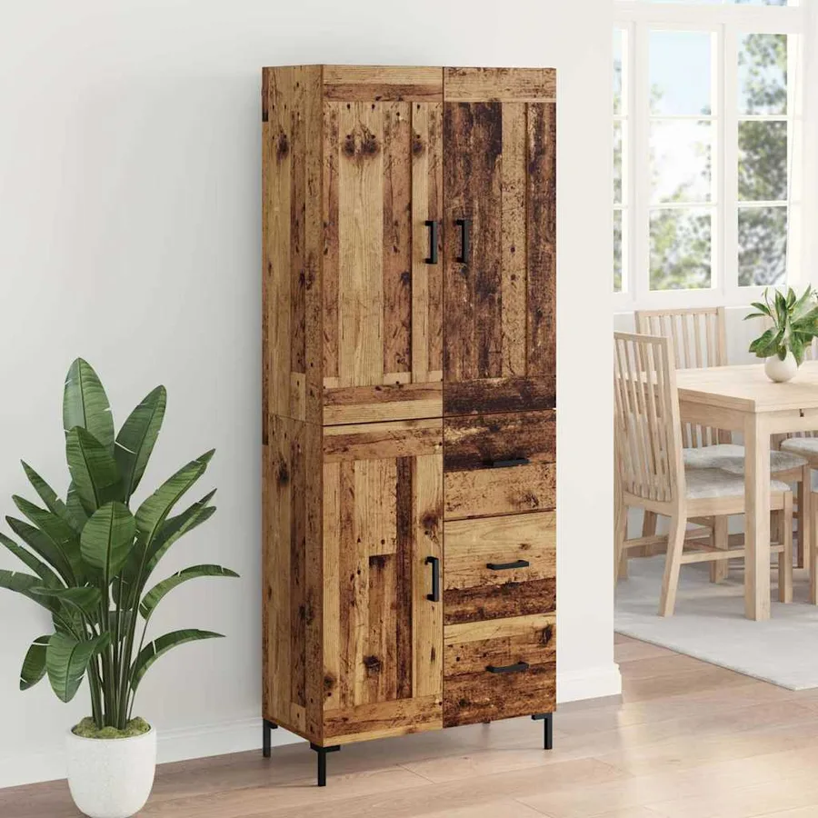 Haut Armoire avec tiroir 2 pcs Bois Ancien Bois d'ingénierie - 4