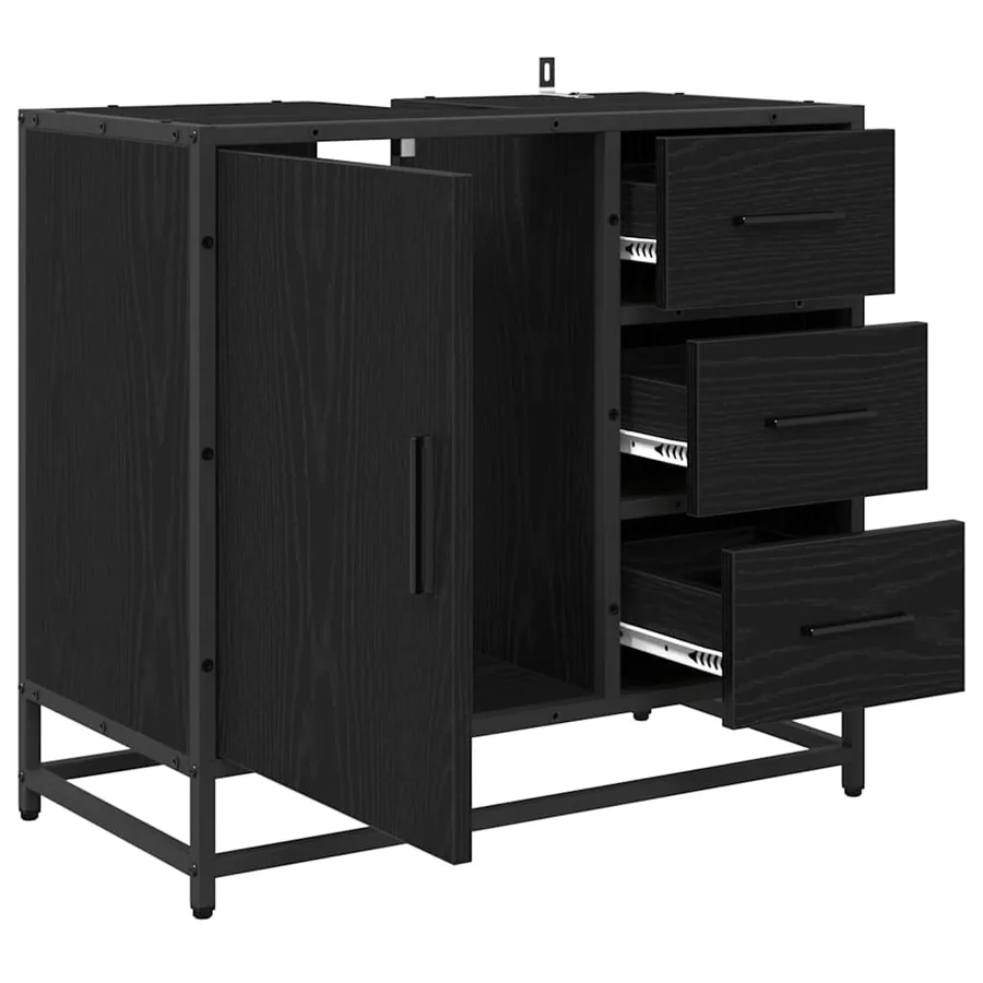 Cabinet de salle de bain avec tiroir Chêne noir 65 x 33 x 60 cm - 5
