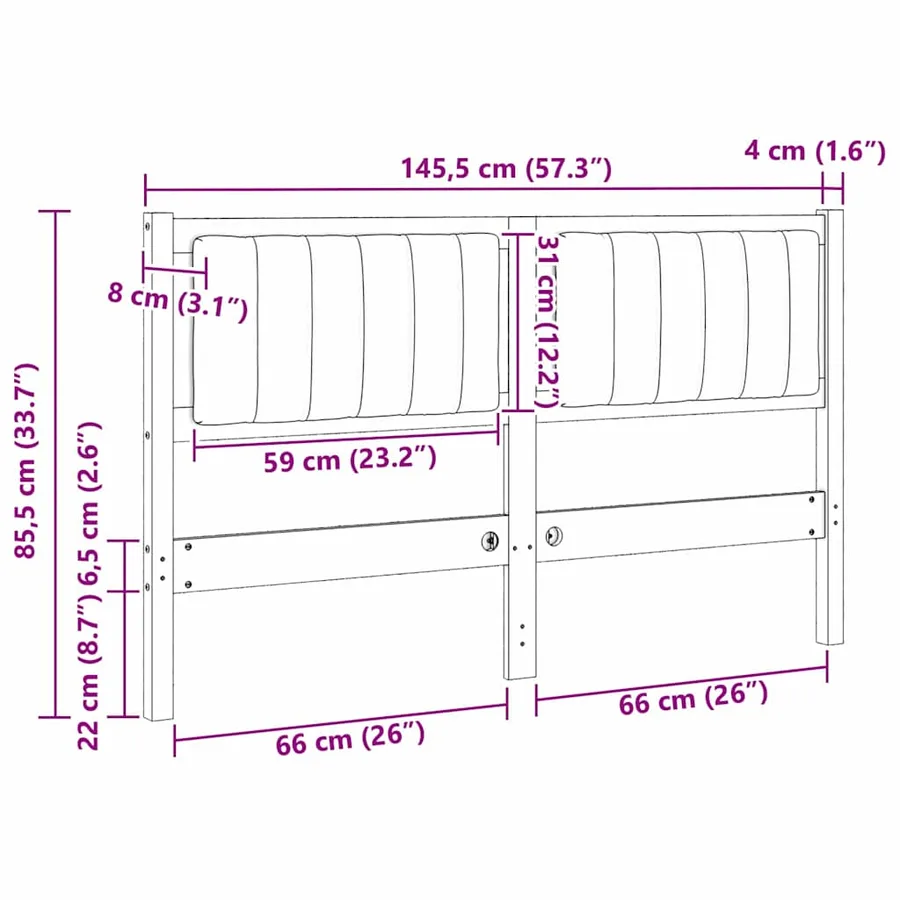 Tête de lit capitonnée avec tête de lit Blanc 140 cm Pin massif - 11