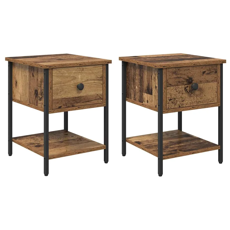 Table de chevet avec tiroir 2 pcs Bois ancien 34 x 35,5 x 45 cm - 2