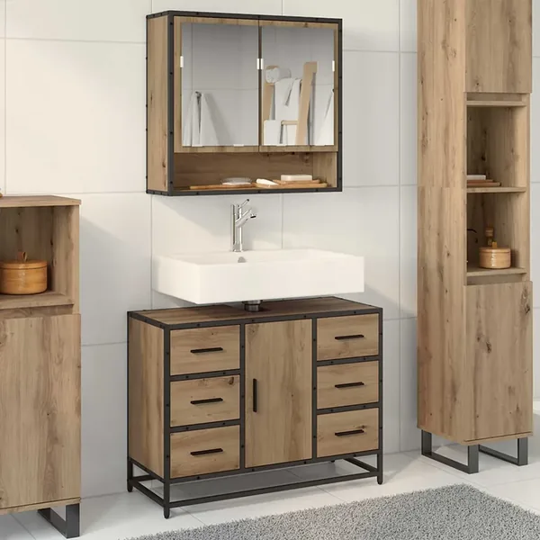 Cabinet de salle de bain Chêne artisanal 80 x 33 x 60 cm