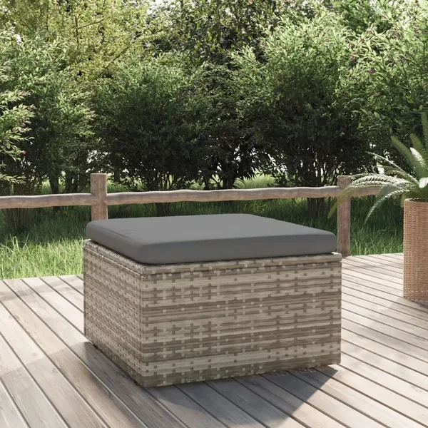 Repose-pied de jardin et coussin Gris 55x55x30cm Résine tressée