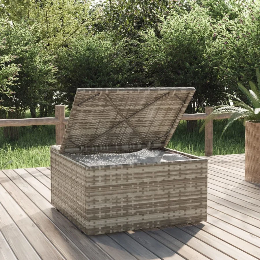 Repose-pied de jardin et coussin Gris 55x55x30cm Résine tressée - 3