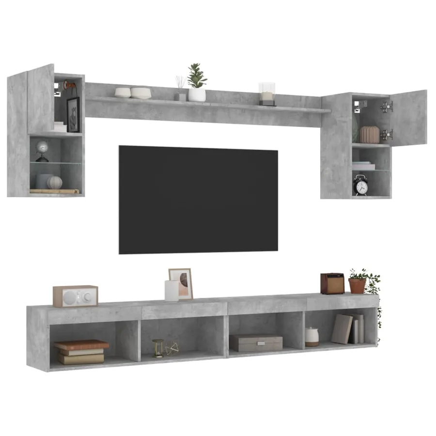 Unités murales TV avec LED 6 pcs gris béton bois d'ingénierie - 5