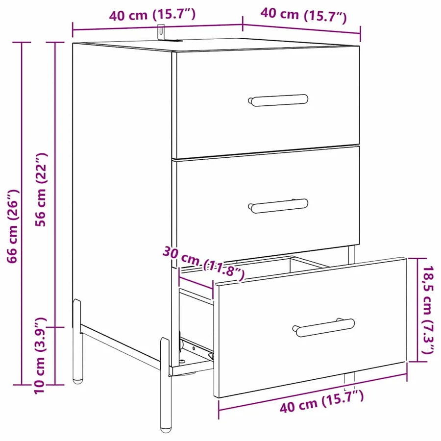 Cabinet de chevet Chêne artisanal 40 x 40 x 66 cm - 16