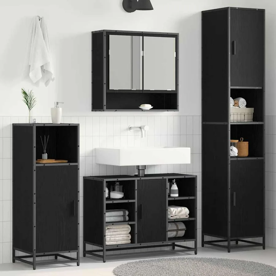 Ensemble de mobilier de salle de bain avec étagère Chêne noir
