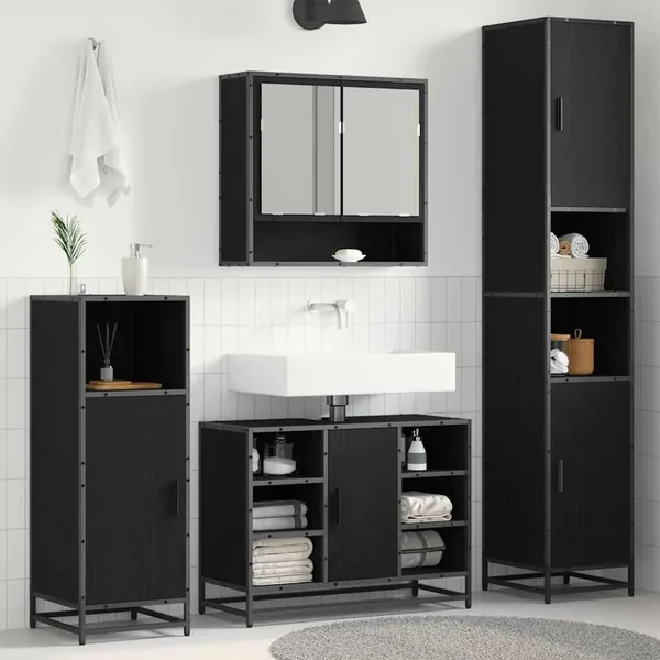 Ensemble de mobilier de salle de bain avec étagère Chêne noir
