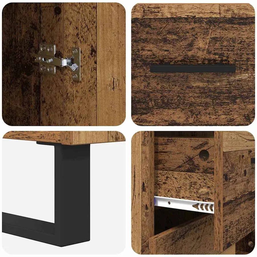 Haut Armoire avec tiroir 2 pcs Bois ancien Bois d'ingénierie - 11