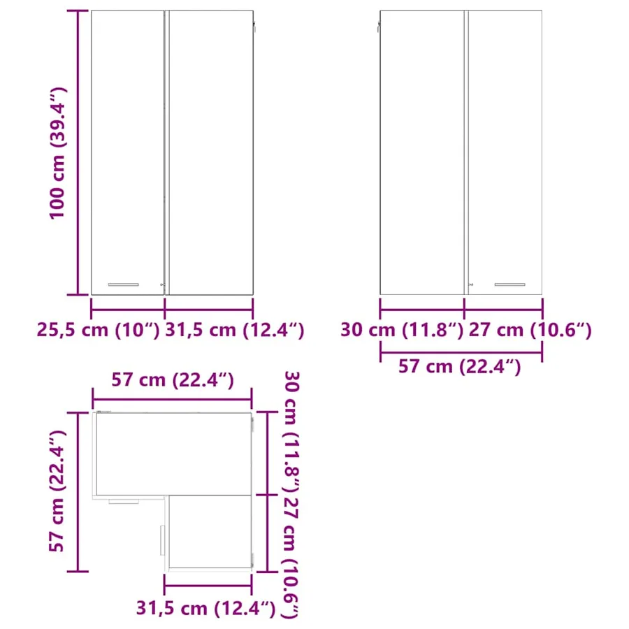 Armoire suspendue Chêne noir et Blanc 57 x 57 x 100 cm - 12