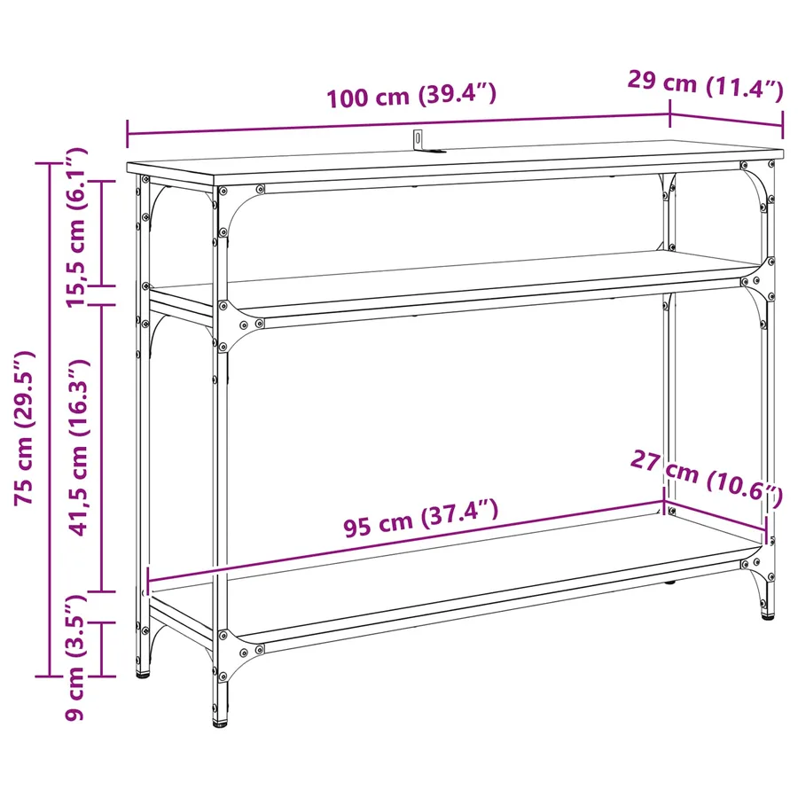 Table console Chêne noir 100 x 29 x 75 cm Bois d'ingénierie - 12