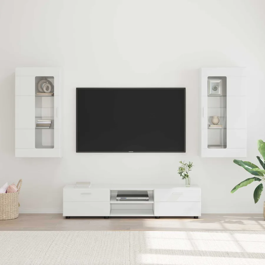 Ensemble meuble TV avec tiroir FLORIN 3 pcs Blanc brillant