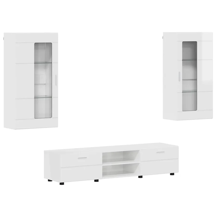 Ensemble meuble TV avec tiroir FLORIN 3 pcs Blanc brillant - 2