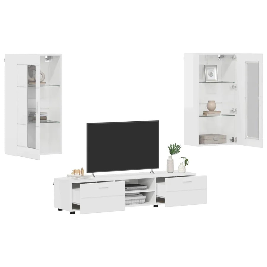 Ensemble meuble TV avec tiroir FLORIN 3 pcs Blanc brillant - 3
