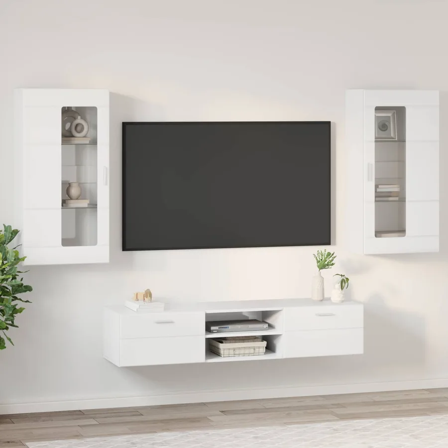 Ensemble meuble TV avec tiroir FLORIN 3 pcs Blanc brillant - 4