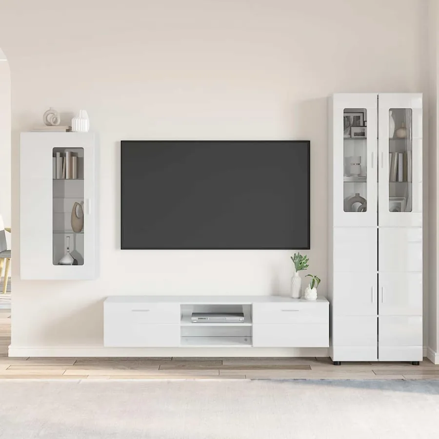 Ensemble meuble TV avec tiroir FLORIN 3 pcs Blanc brillant